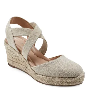 Easy Spirit Women's Meza Espadrille Wedge Sandal, Gold 710, 9 Wide