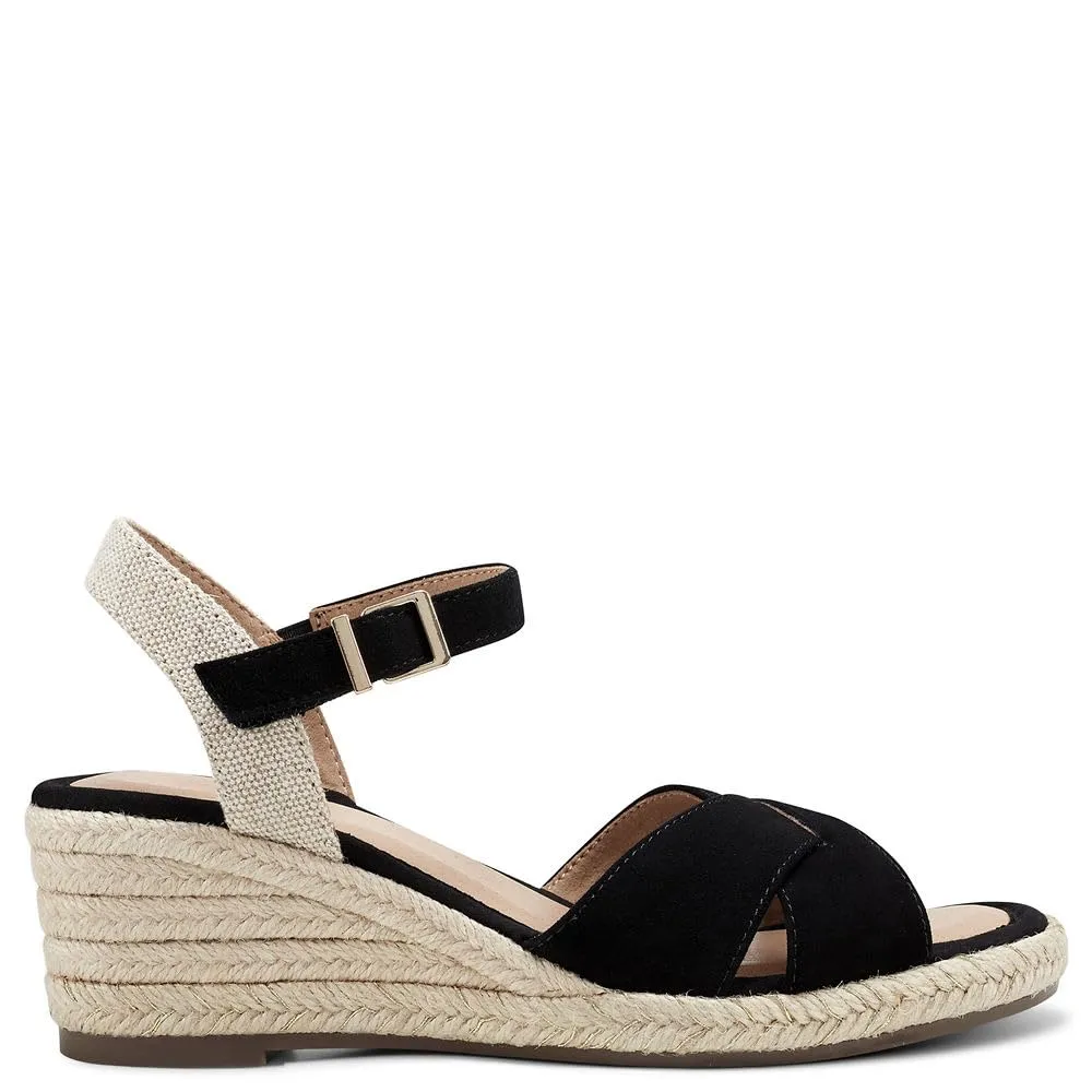Easy Spirit Women's Shandra Espadrille Wedge Sandal, Black, 5.5