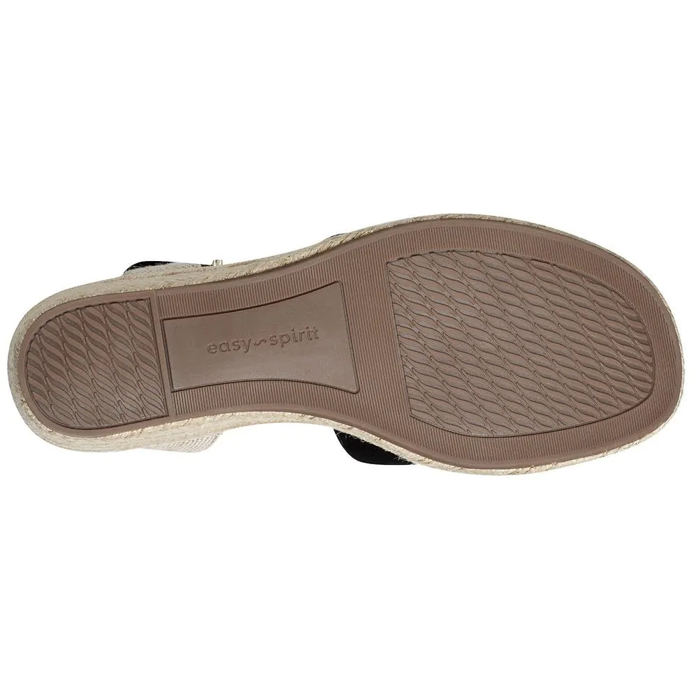 Easy Spirit Women's Shandra Espadrille Wedge Sandal, Black, 5.5