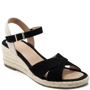 Easy Spirit Women's Shandra Espadrille Wedge Sandal, Black, 5.5