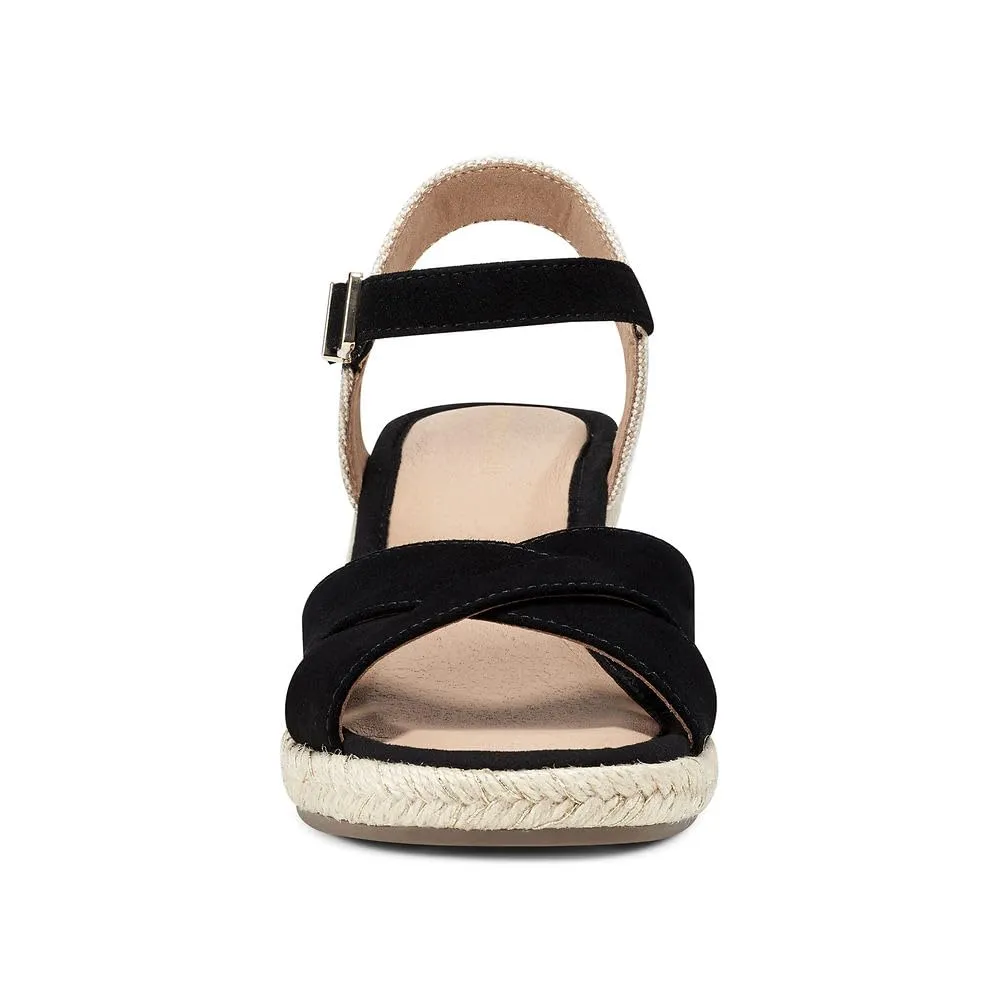 Easy Spirit Women's Shandra Espadrille Wedge Sandal, Black, 5.5