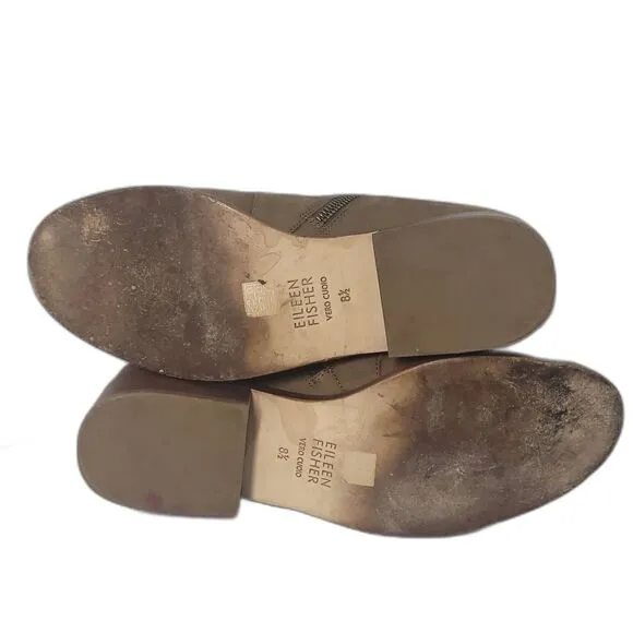 EILEEN FISHER Billie Ankle Booties Brown Suede W/ Side Zipper Womens 8.5