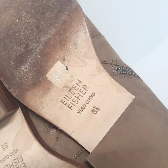 EILEEN FISHER Billie Ankle Booties Brown Suede W/ Side Zipper Womens 8.5