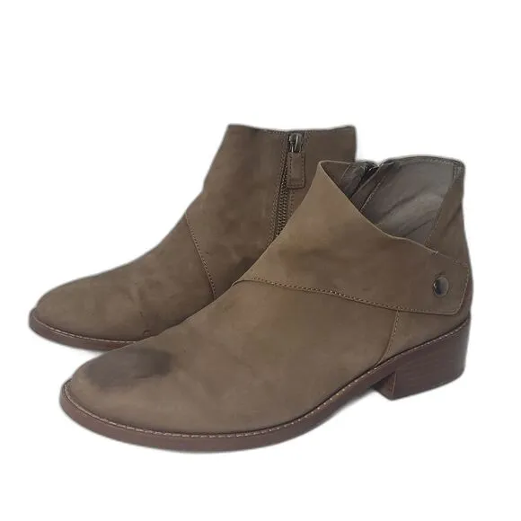 EILEEN FISHER Billie Ankle Booties Brown Suede W/ Side Zipper Womens 8.5
