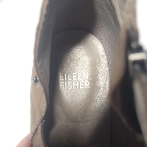 EILEEN FISHER Billie Ankle Booties Brown Suede W/ Side Zipper Womens 8.5