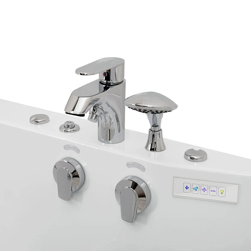Ella Tub4Two 32"x60" Hydro   Air Massage w/ Independent Foot Massage Acrylic Two Seat Walk in Tub, Left Outswing Door, 2 Piece Fast Fill Faucet, 2" Dual Drains