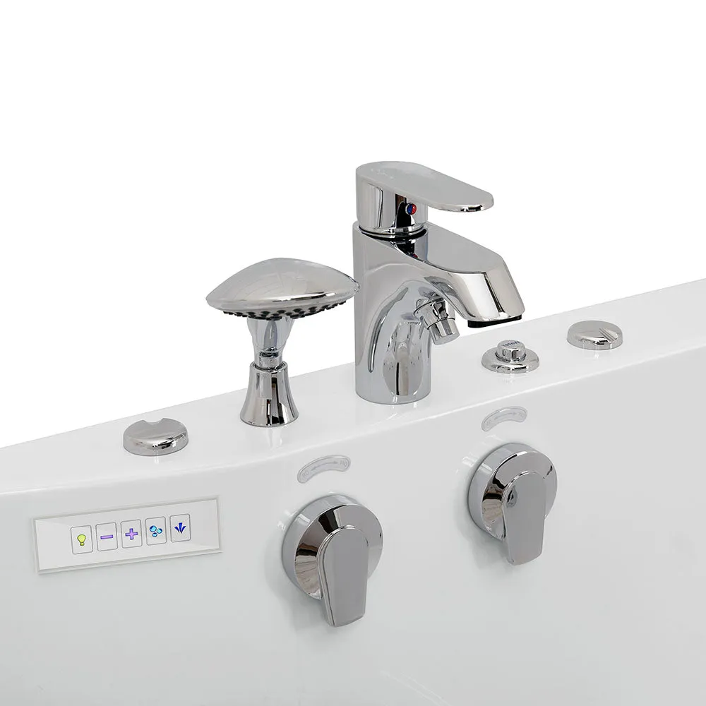 Ella Tub4Two 32"x60" Hydro   Air Massage w/ Independent Foot Massage Acrylic Two Seat Walk in Tub, Right Outswing Door, 2 Piece Fast Fill Faucet, 2" Dual Drains