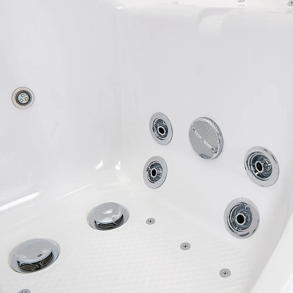 Ella Tub4Two 32"x60" Hydro   Air Massage w/ Independent Foot Massage Acrylic Two Seat Walk in Tub, Right Outswing Door, 2 Piece Fast Fill Faucet, 2" Dual Drains