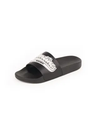 Embroidered Logo Applique Slides - Black