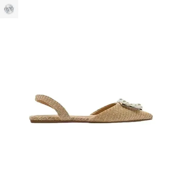Flat Shoes Pearl Espadrilles for women Casual Slingback Rhinestone Shoes Woman Spring Summer Ladies Low heel Shoes