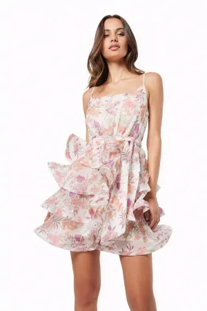 Floral Ruffle Dress with Waist Tie