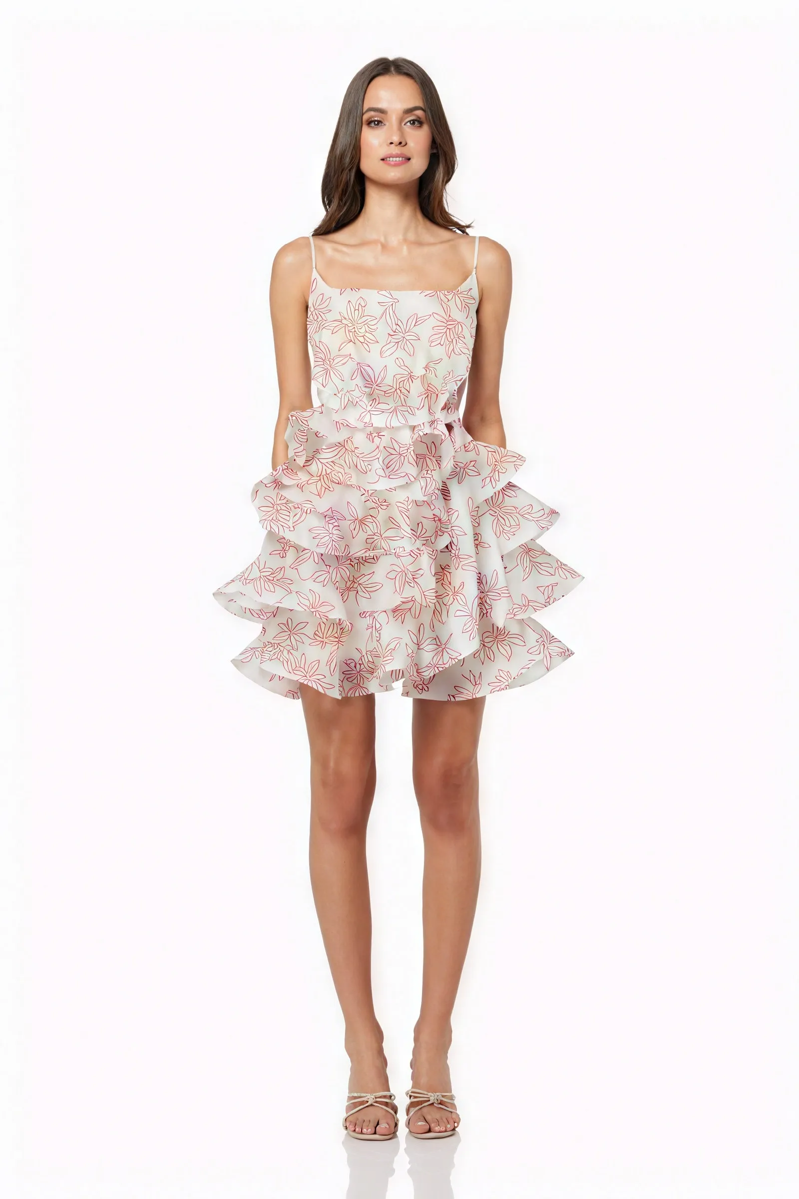 Floral Ruffle Dress with Waist Tie