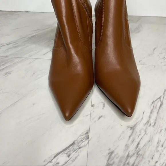 Franco Sarto Avana Brown Faux Leather Pointy Toe Heeled Bootie 9M