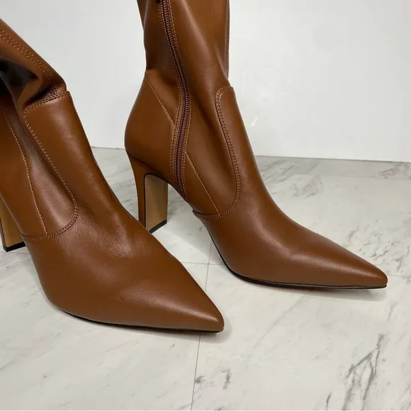 Franco Sarto Avana Brown Faux Leather Pointy Toe Heeled Bootie 9M