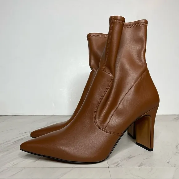 Franco Sarto Avana Brown Faux Leather Pointy Toe Heeled Bootie 9M
