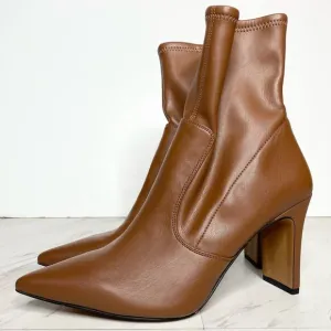 Franco Sarto Avana Brown Faux Leather Pointy Toe Heeled Bootie 9M