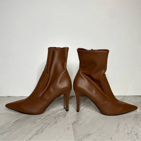Franco Sarto Avana Brown Faux Leather Pointy Toe Heeled Bootie 9M