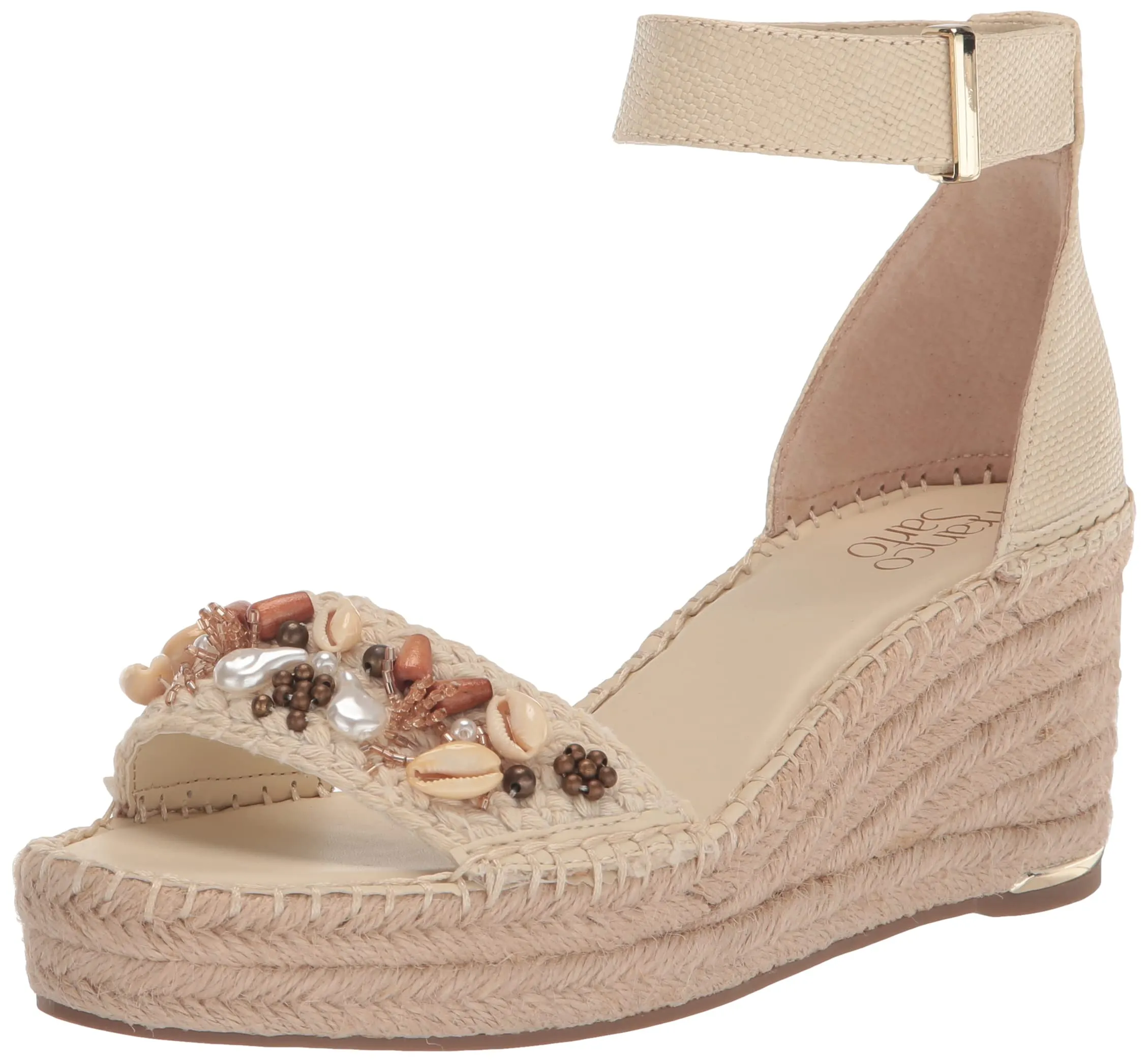 Franco Sarto Womens Clemens Jute Wrapped Espadrille Wedge Sandals Beige Shell 8M