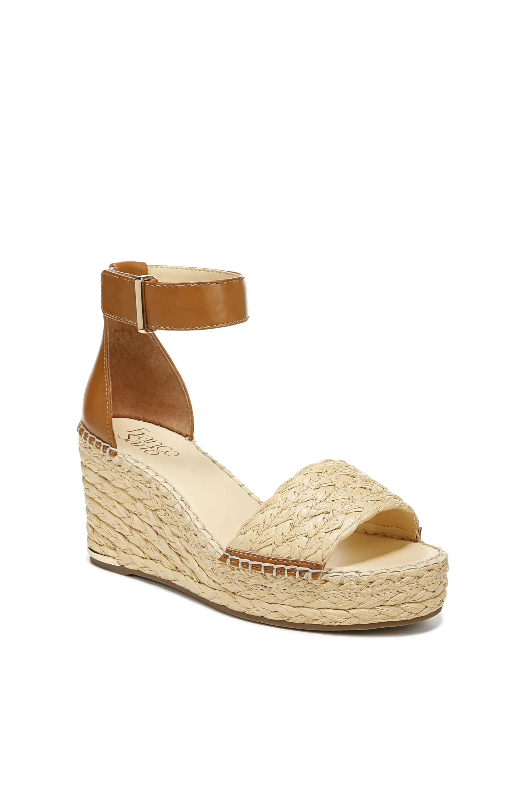 Franco Sarto Womens Clemens Raffia Espadrille Wedge Sandals Natural Raffia/Brown 7M