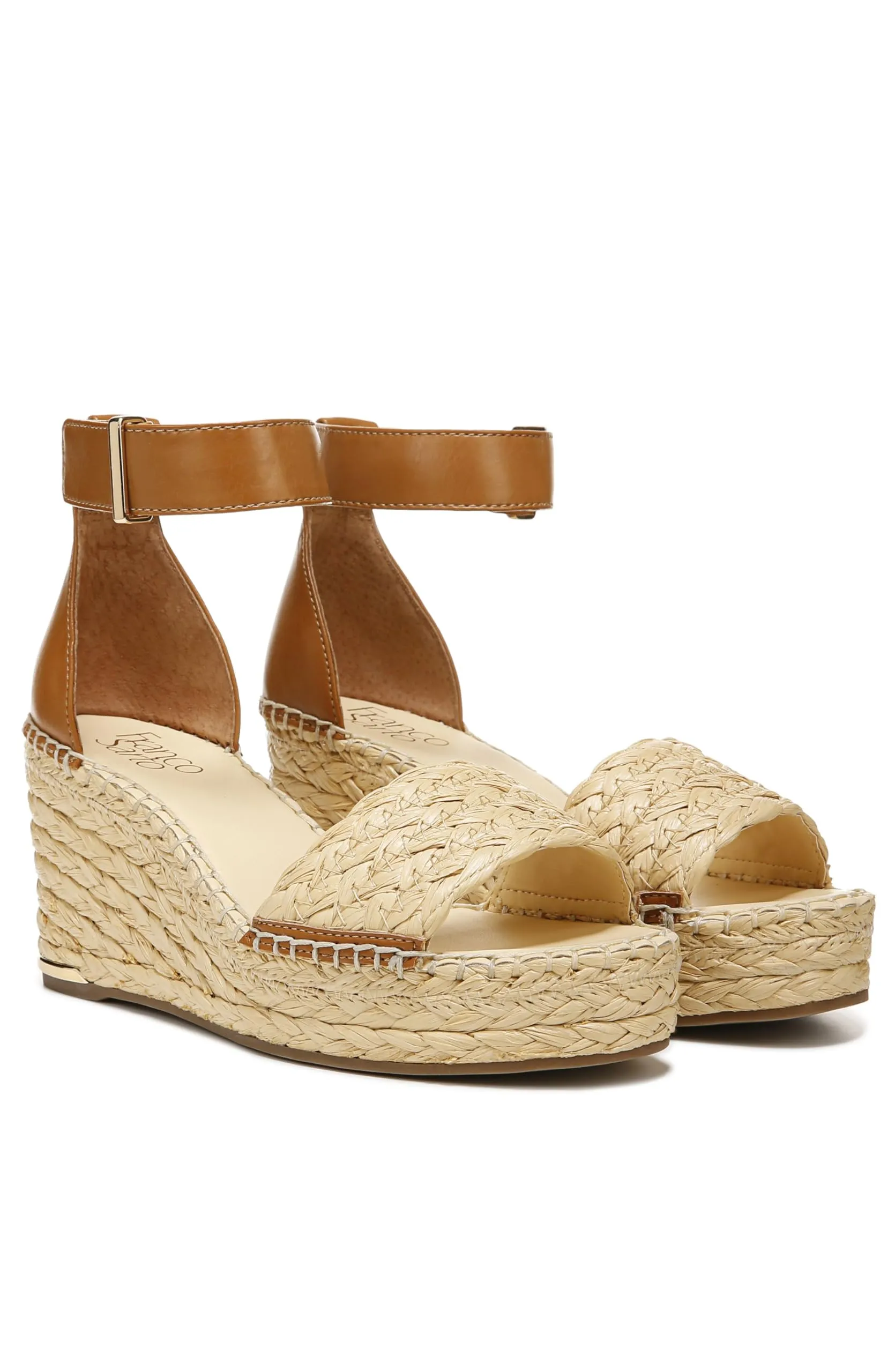 Franco Sarto Womens Clemens Raffia Espadrille Wedge Sandals Natural Raffia/Brown 7M