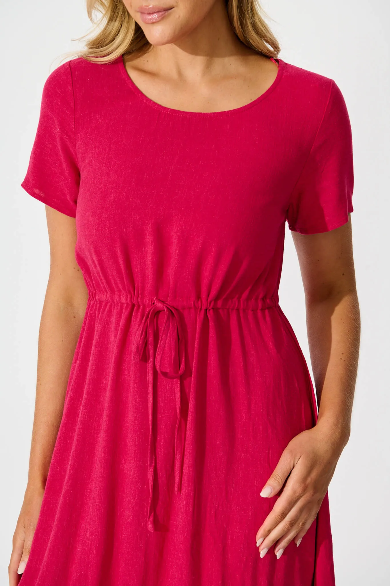Fuchsia Linen Blend Mary Midi Dress