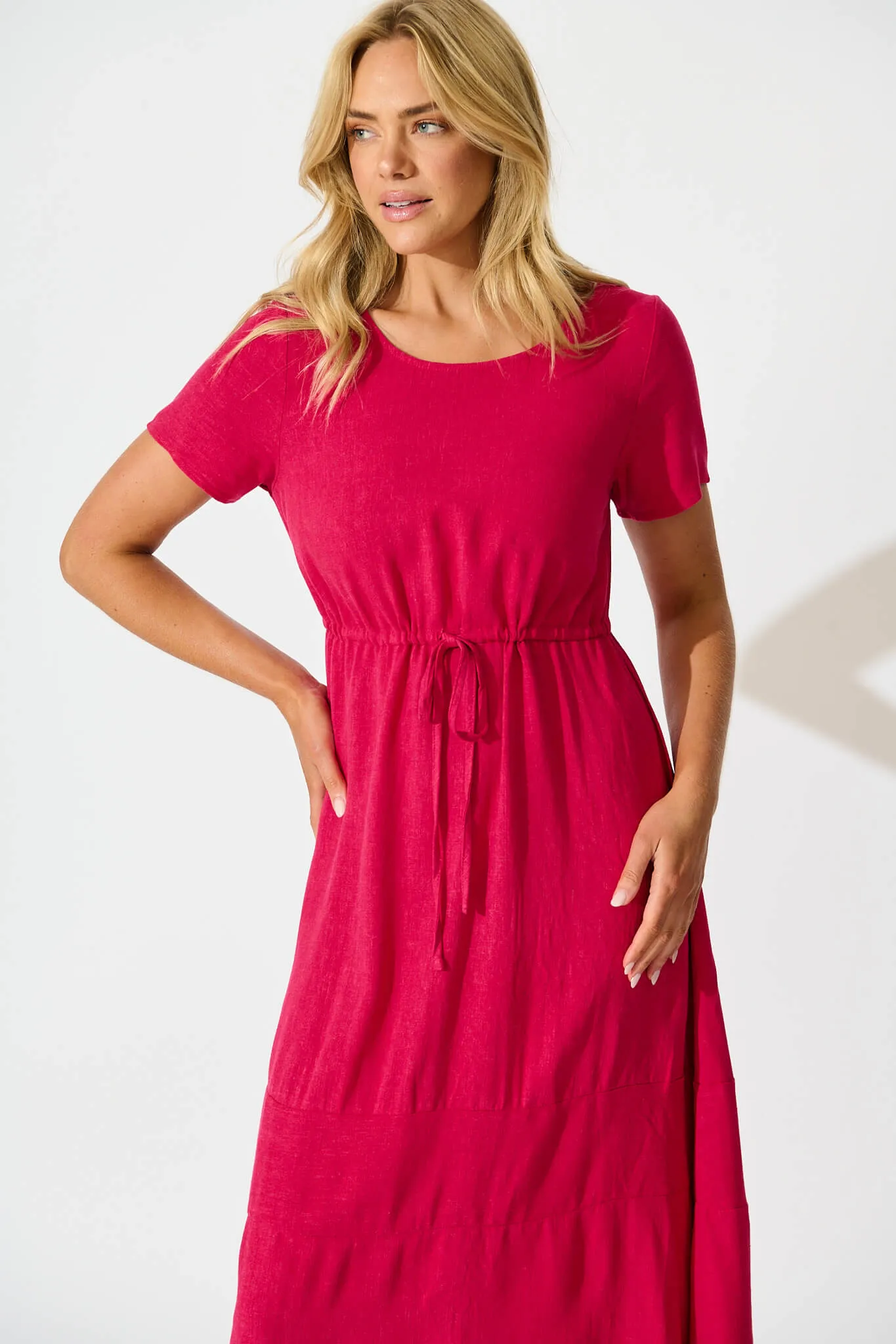 Fuchsia Linen Blend Mary Midi Dress
