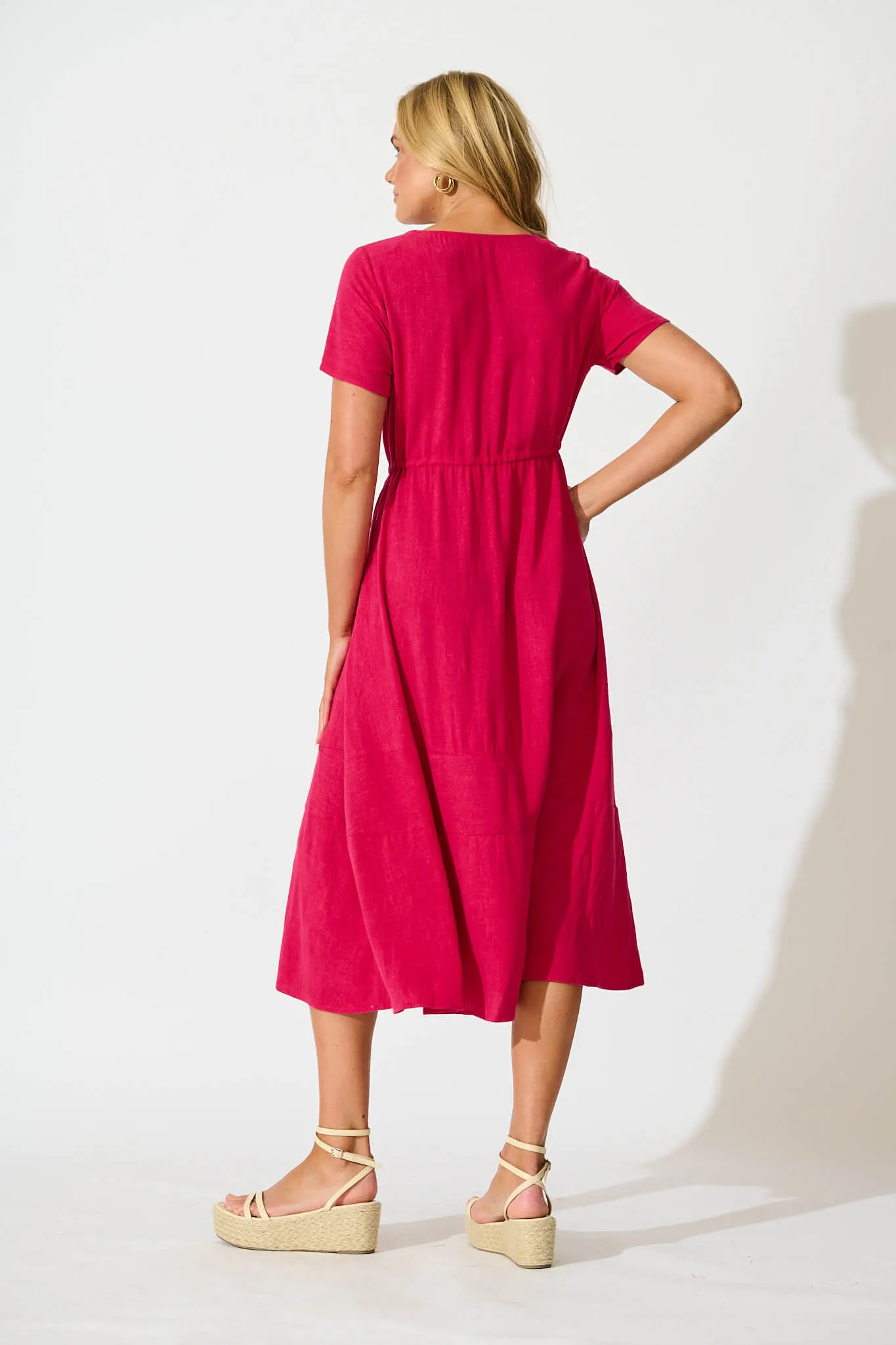 Fuchsia Linen Blend Mary Midi Dress
