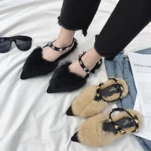 Fuzzy Faux Fur Statement Slides