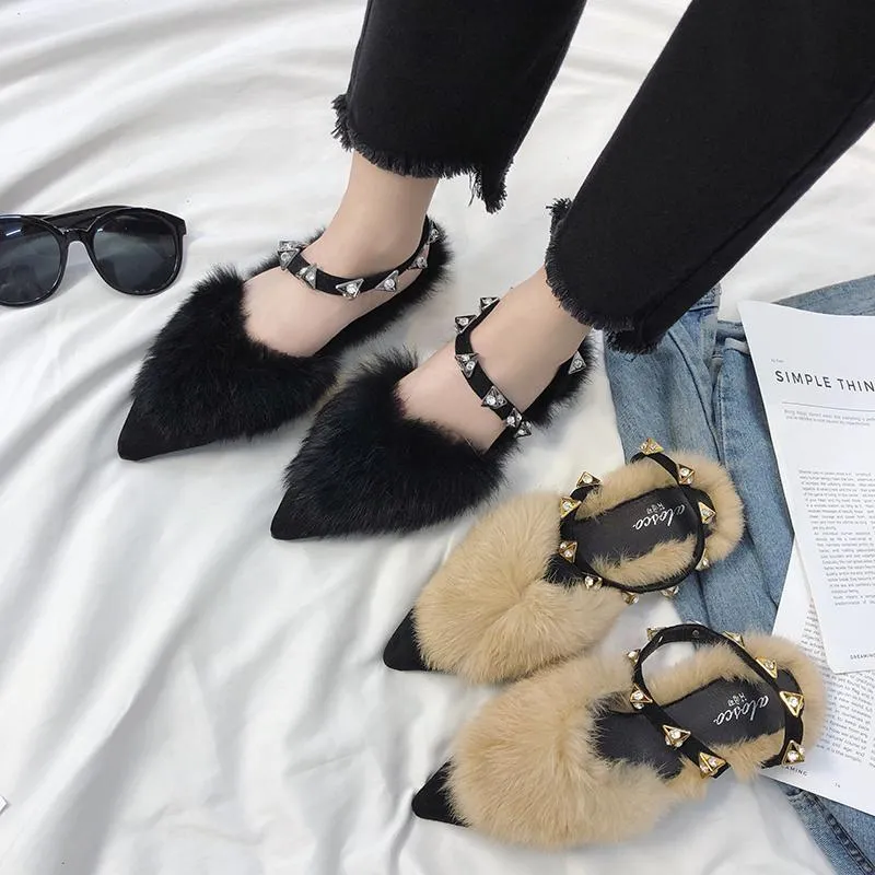 Fuzzy Faux Fur Statement Slides