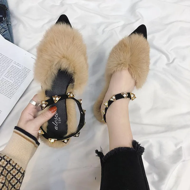 Fuzzy Faux Fur Statement Slides