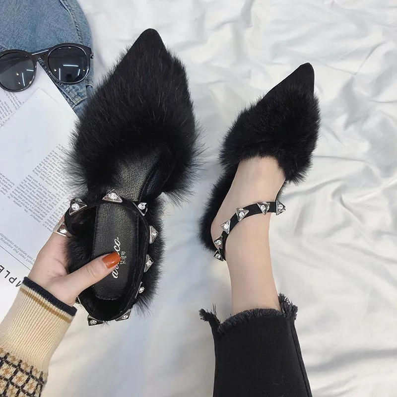 Fuzzy Faux Fur Statement Slides