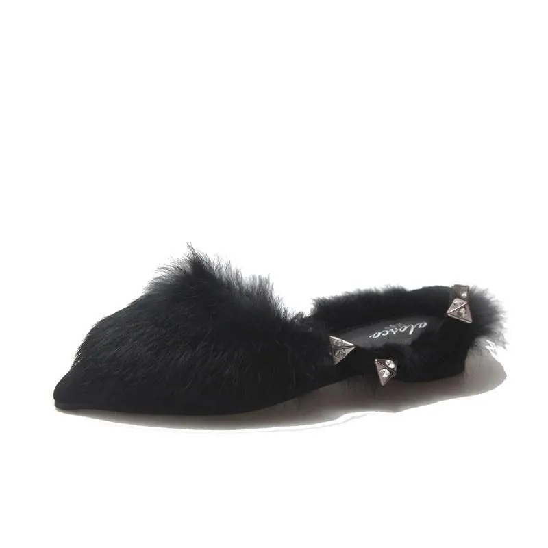 Fuzzy Faux Fur Statement Slides