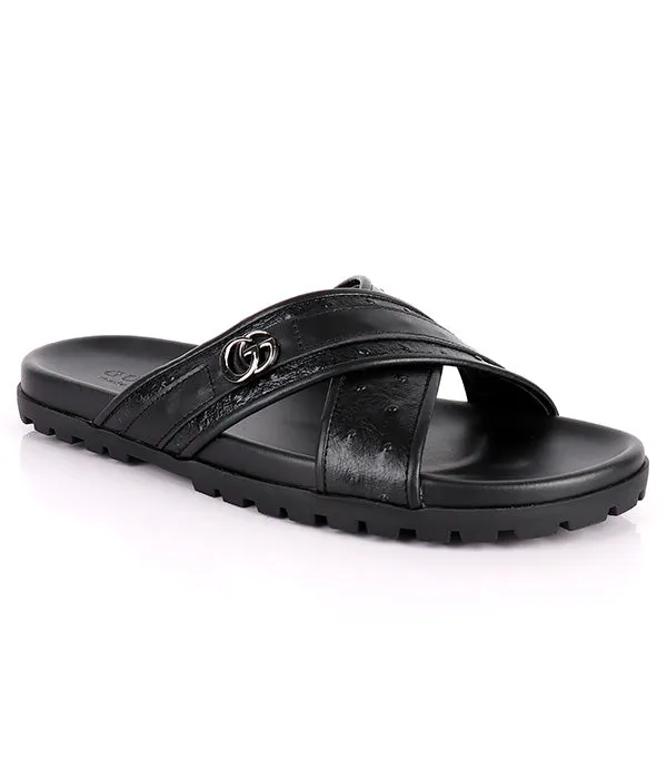 GG Logo Crisscross Slippers|Black