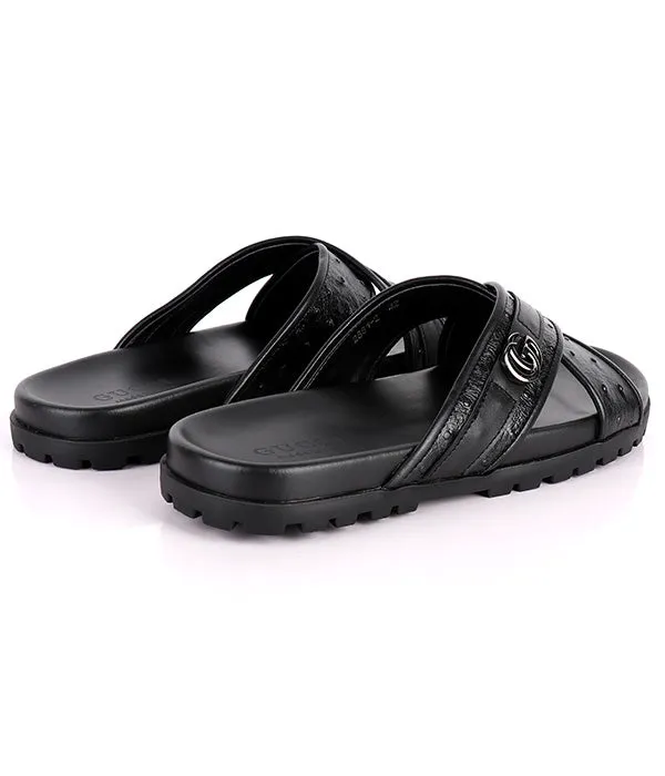 GG Logo Crisscross Slippers|Black