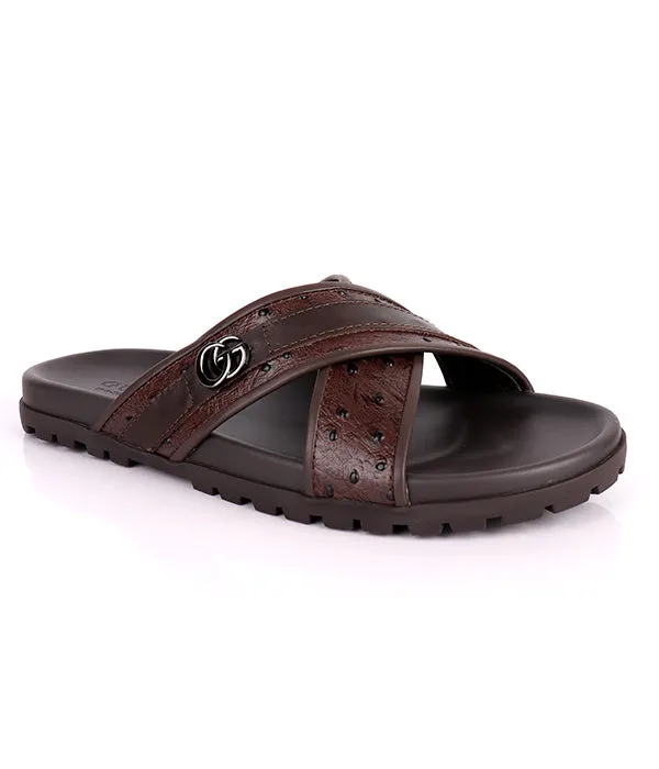 GG Logo Gucci Crisscross Slippers| Coffee