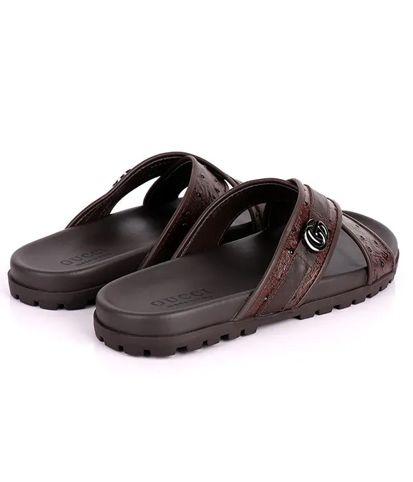 GG Logo Gucci Crisscross Slippers| Coffee