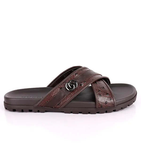 GG Logo Gucci Crisscross Slippers| Coffee