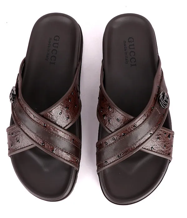 GG Logo Gucci Crisscross Slippers| Coffee
