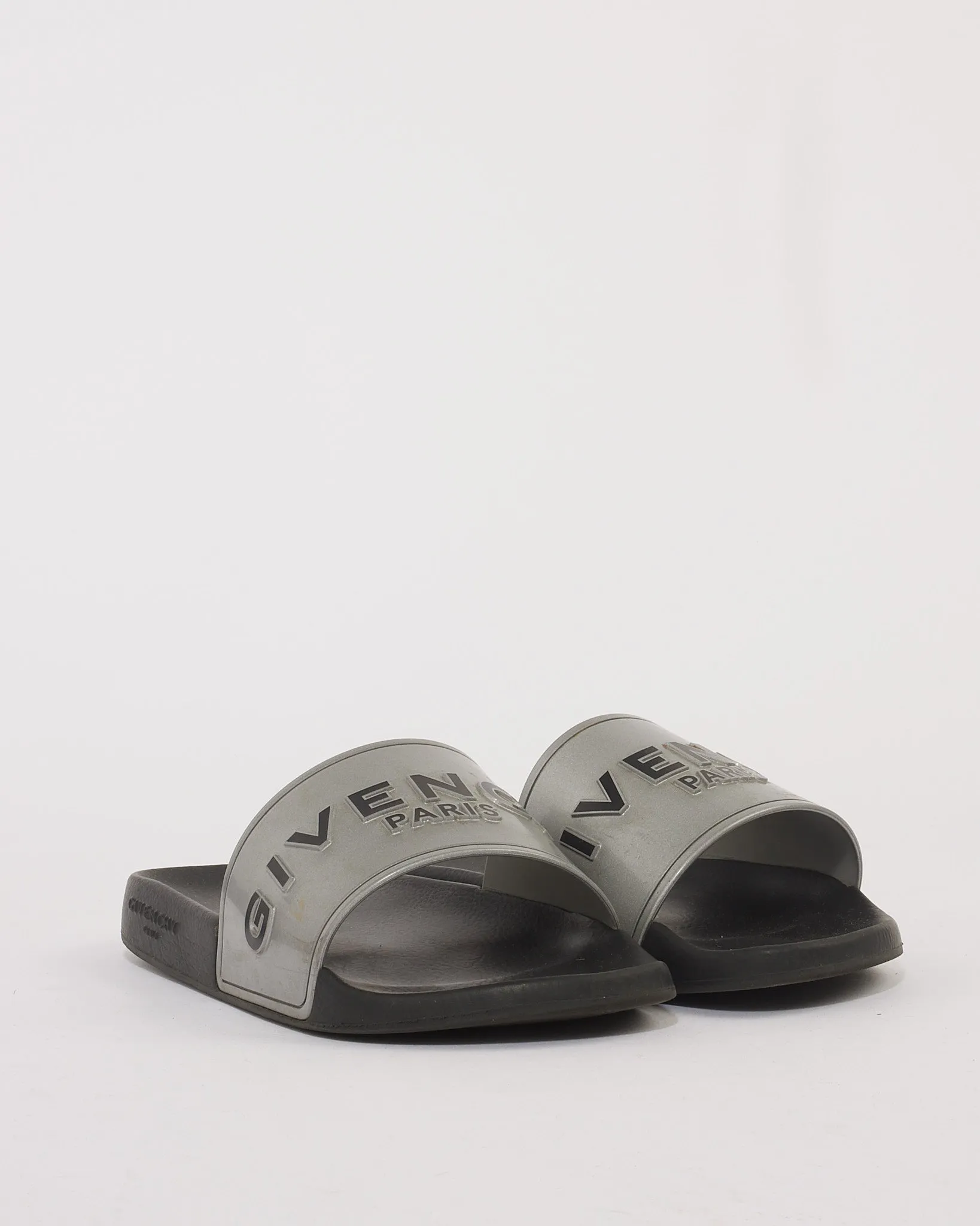 Givenchy Silver Metallic Logo Pool Slides - 39