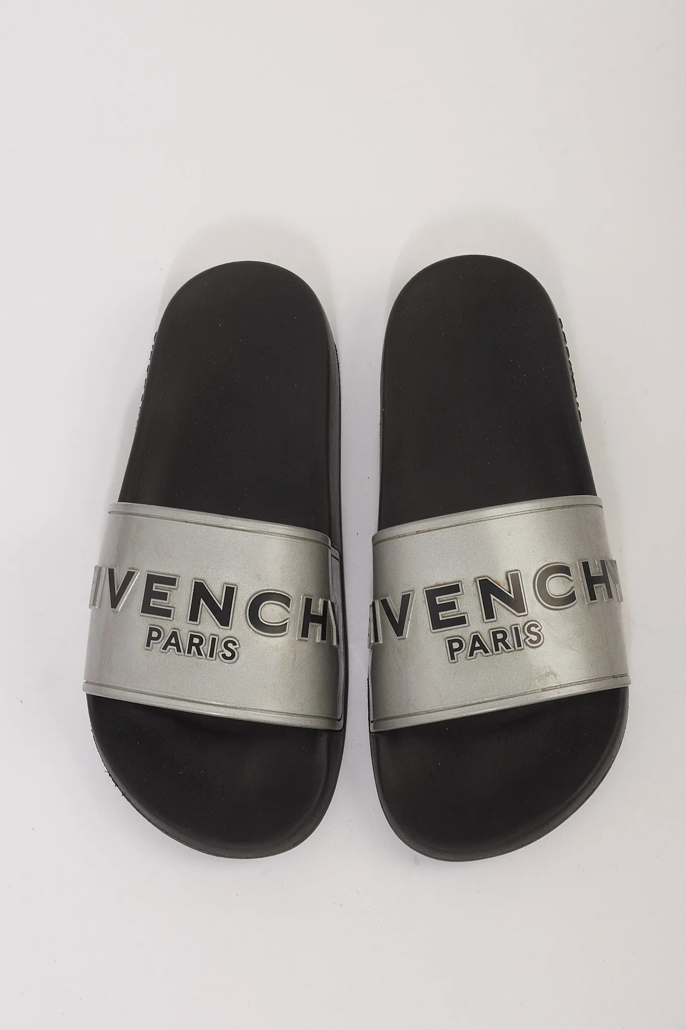 Givenchy Silver Metallic Logo Pool Slides - 39
