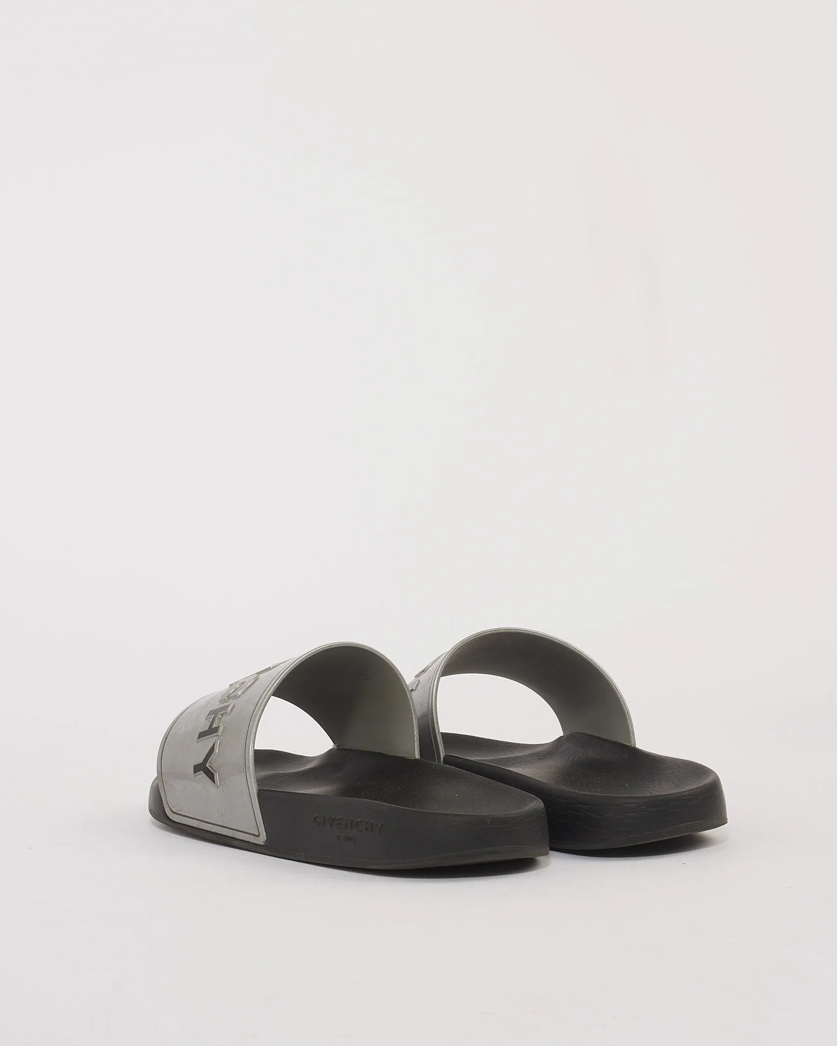 Givenchy Silver Metallic Logo Pool Slides - 39