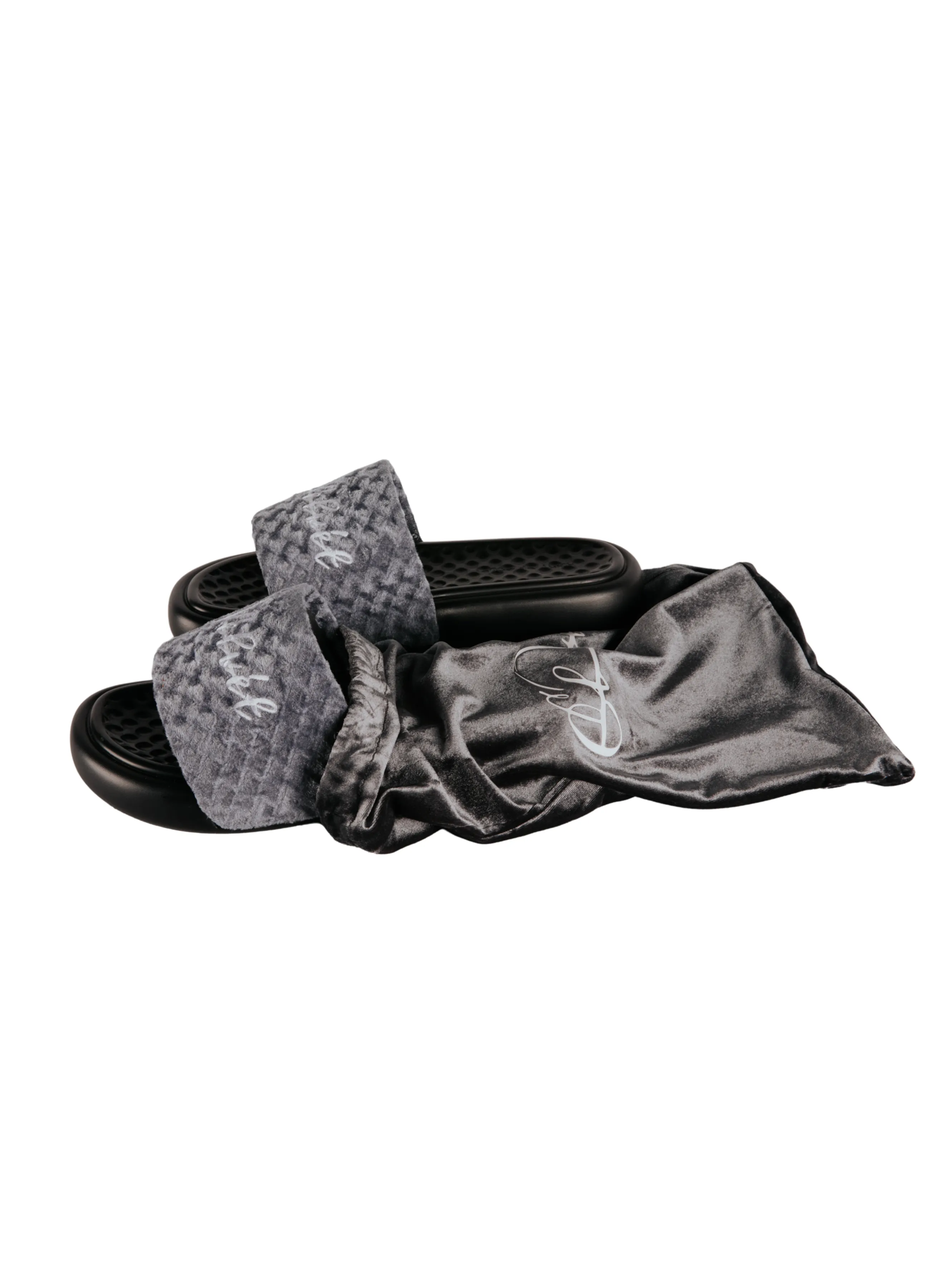 Grey Patterned Velvet CHUNKS Slides - Men & Women