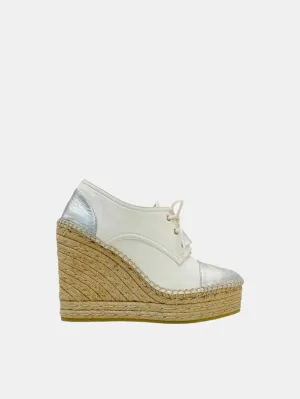 GUCCI Espadrille White w/ Silver Logo Wedges 37.5