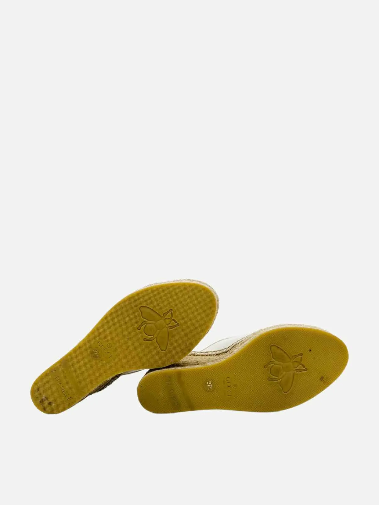GUCCI Espadrille White w/ Silver Logo Wedges 37.5
