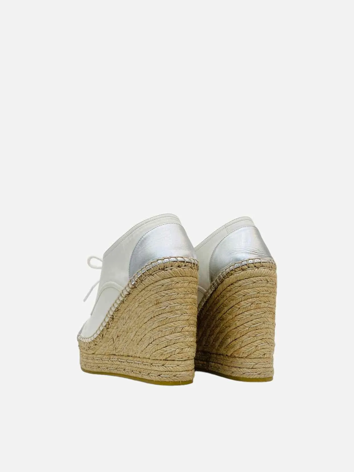 GUCCI Espadrille White w/ Silver Logo Wedges 37.5