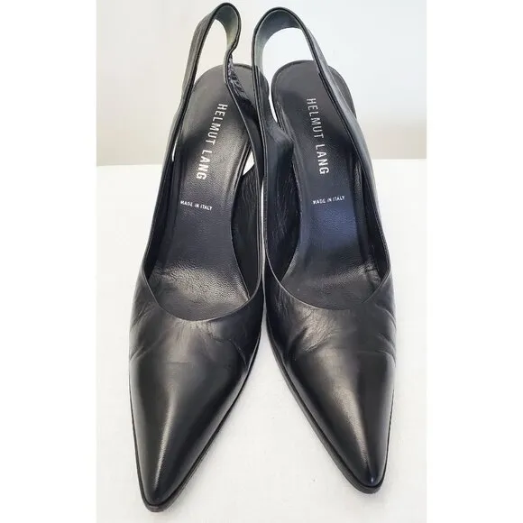 Helmut Lang Womens Slingback Heels Point Toe Pumps Stilello Black Leather 36