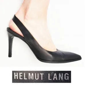 Helmut Lang Womens Slingback Heels Point Toe Pumps Stilello Black Leather 36