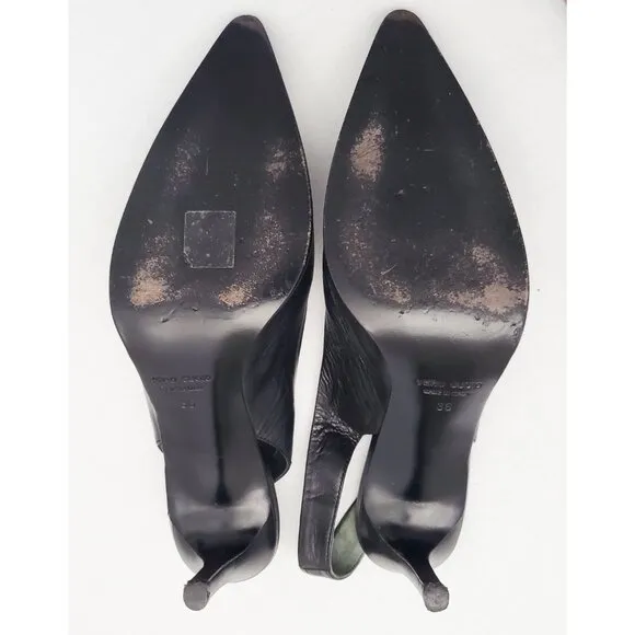 Helmut Lang Womens Slingback Heels Point Toe Pumps Stilello Black Leather 36
