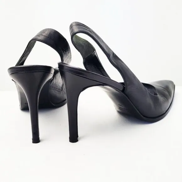Helmut Lang Womens Slingback Heels Point Toe Pumps Stilello Black Leather 36