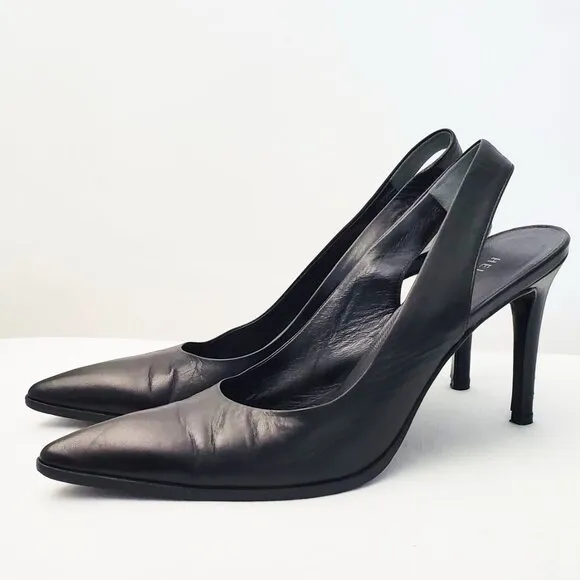 Helmut Lang Womens Slingback Heels Point Toe Pumps Stilello Black Leather 36